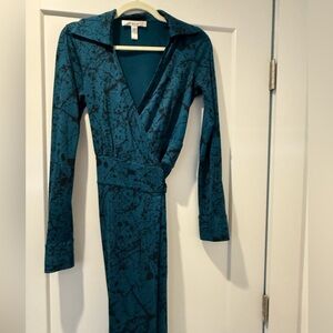 Diane Von Furstenberg Teal and Black Vintage Wrap Dress